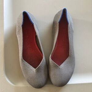 Rothy's Gray Knit Flats with Red Insole and Blue Trim